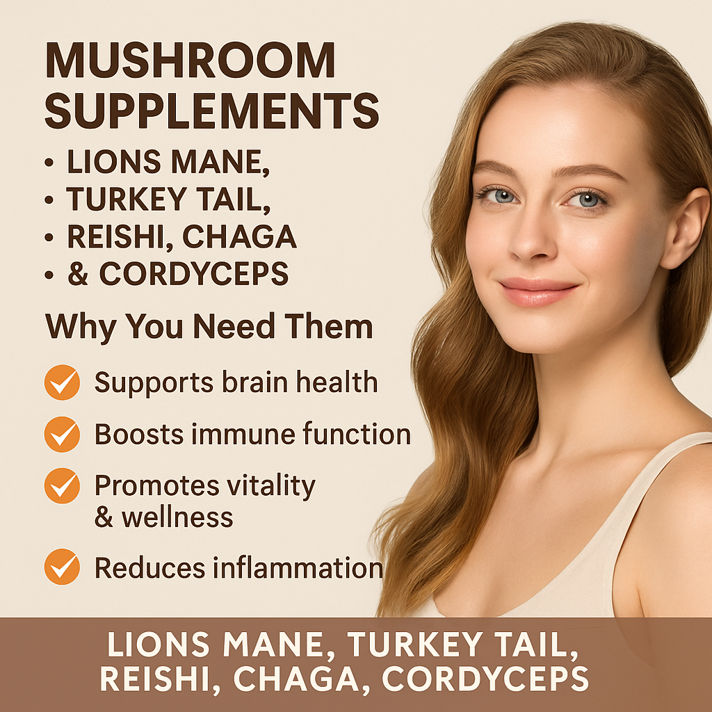 Superfood Mushroom Complex – Lions Mane, Reishi, Turkey Tail, Chaga - 3 Pk