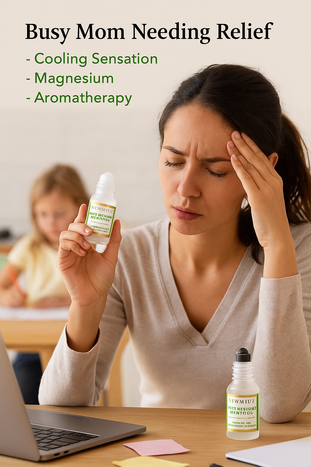 Magnesium Menthol Migraine Roll-On Stick – Fast Natural Headache & Sinus Relief with Peppermint, Eucalyptus & Aromatherapy Oils – Cooling Essential Oil Blend for Stress, Tension & Gifting