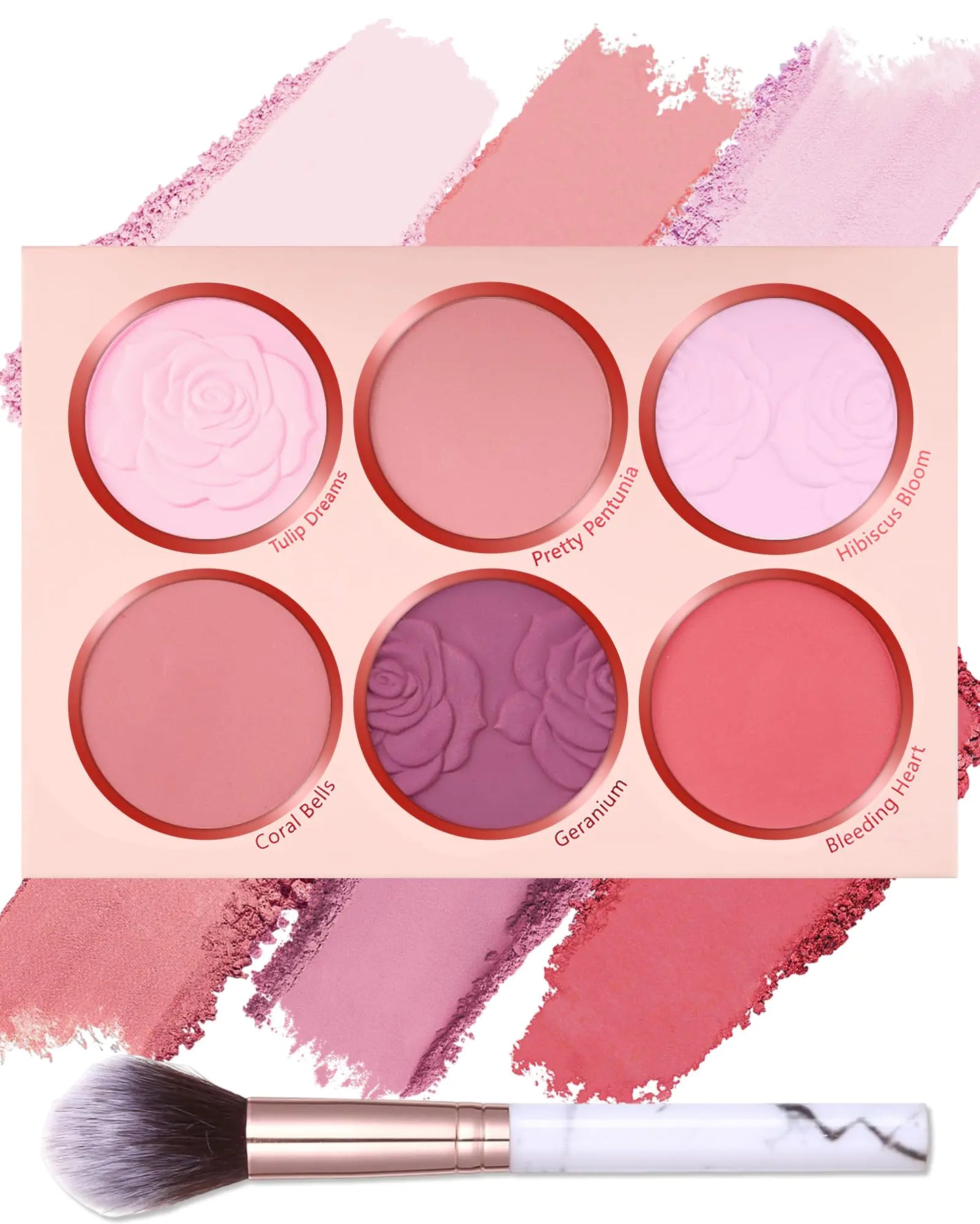 Matte Face Blush Palette with Brush - 6 colours