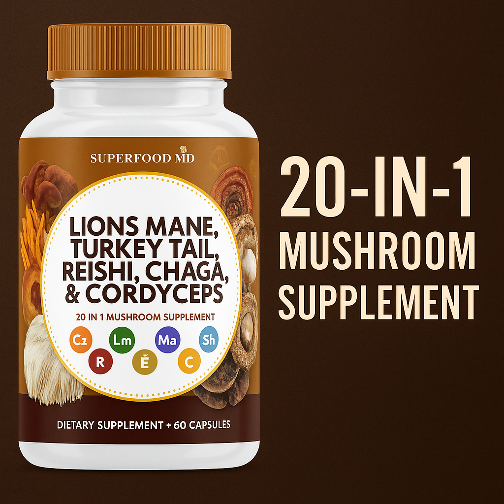 Superfood Mushroom Complex – Lions Mane, Reishi, Turkey Tail, Chaga - 3 Pk