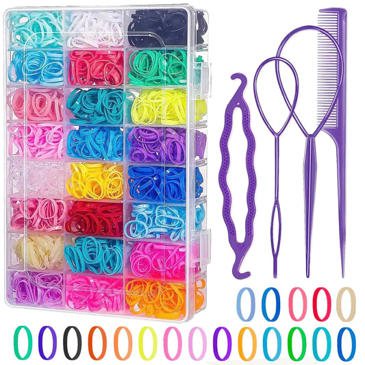Kids Elastic Hair Bands - 24 Colors, 2000 Pcs Colorful Hair Rubber Band Kit