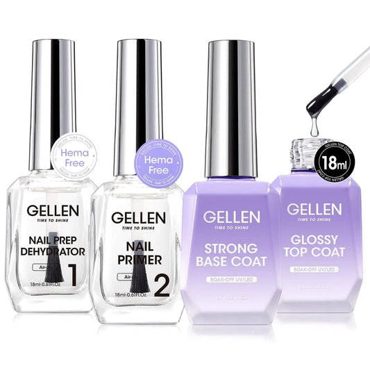 Gellen Nail Dehydrator and Primer with Base Coat Top Coat